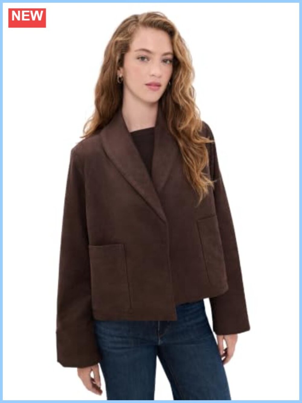 Faux Suede Crop Jacket Shawl Collar Long Sleeve
